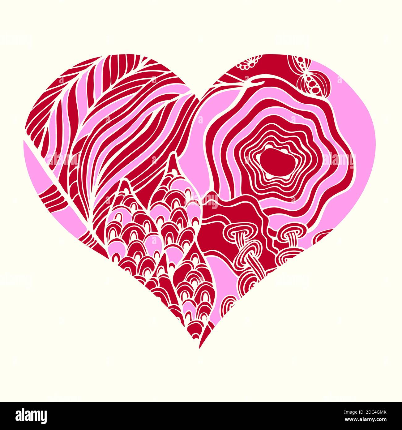 Zentangle heart with abstract floral pattern inside. Design element for